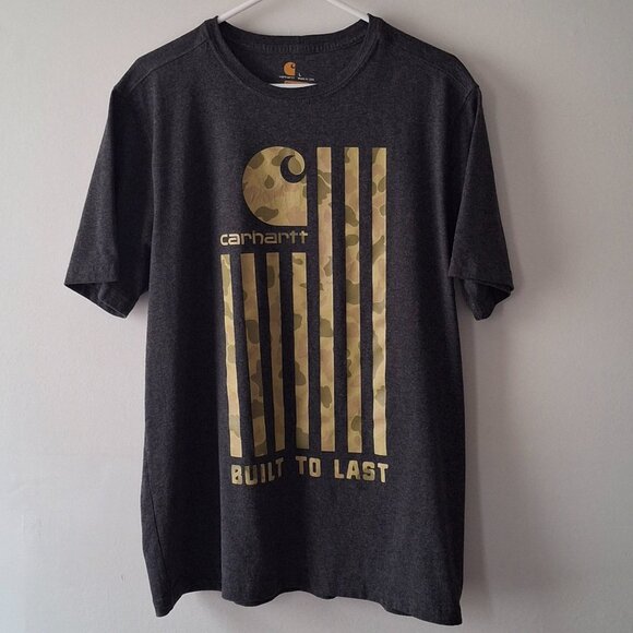 T Shirt Carhartt Camo Flag Built To Last Adult Size L Large Relaxed Fit Made USA - Picture 2 of 7
